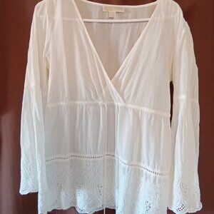 Women's pre-owned Michael Kors white blouse, medium, long sleeve.
